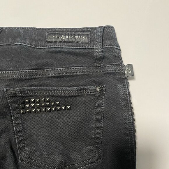 Rock & Republic Jeans Womens 8 Berlin Skinny Leg Stretch Black Denim Studded - Picture 6 of 11